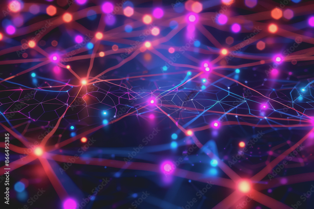 Fototapeta premium A beautiful Abstract digital technology background with network colorful connection lines.