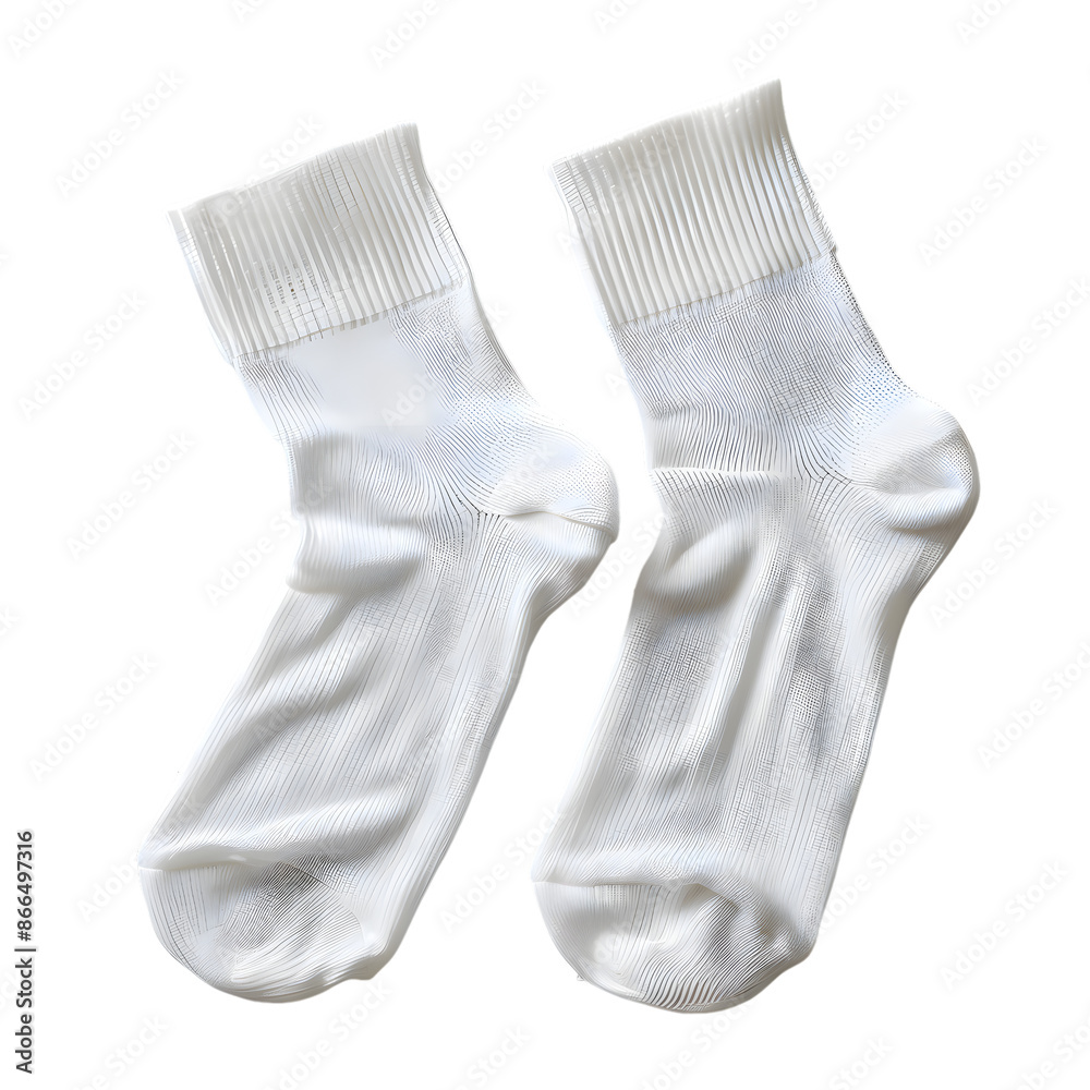 White sport socks mock up, top view, isolated on transparent background White sport socks mock up, top view, isolated on transparent background