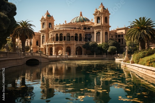 Wallpaper Mural Barcelona, ??Spain, Parc de La Ciutadella, a large park with a lake and the Catalonia Parliament., generative IA Torontodigital.ca