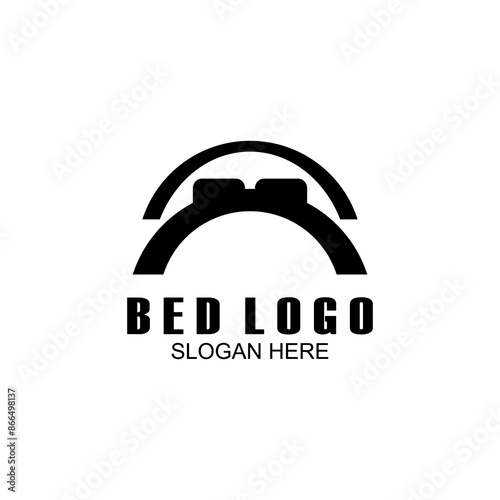 Bed vector illustration logo, abstract bed logo icon, pillow shape design and unique bed silhouette concept.