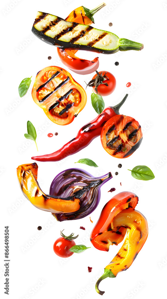 Composition with different tasty grilled vegetables isolated on transparent background Composition with different tasty grilled vegetables isolated on transparent background