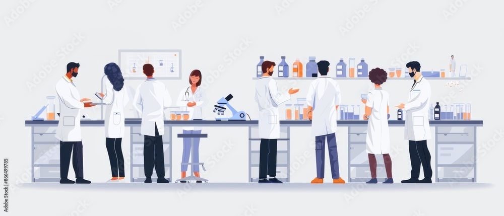 Scientists Working in a Modern Laboratory Conducting Experiments and Research with Advanced Equipment and Technology Scientists Working in a Modern Laboratory Conducting Experiments and Research with Advanced Equipment and Technology
