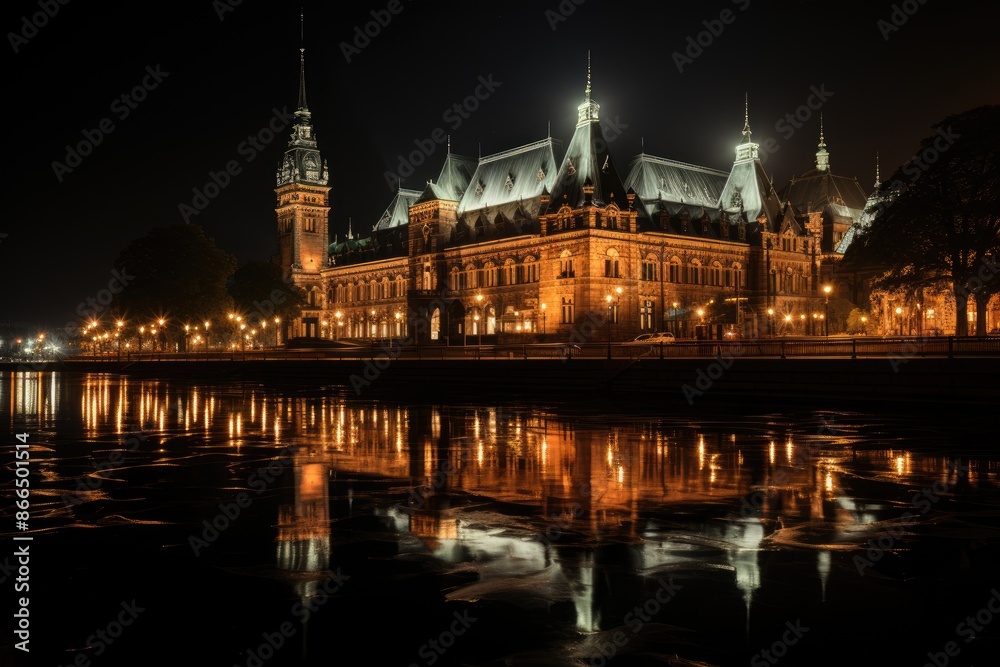 Naklejka premium Hamburg, Germany, the Hamburg City Council, an impressive Renaissance building., generative IA