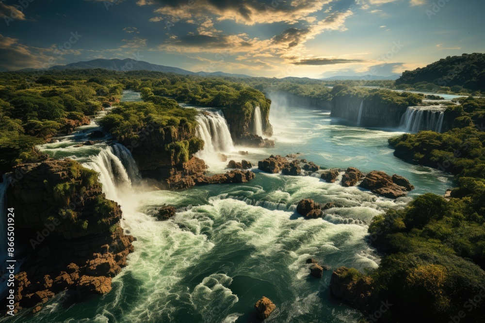 Fototapeta premium Puerto Iguazú, Argentina, Lake Miscanti, a high mountain lake surrounded by volcanoes., generative IA