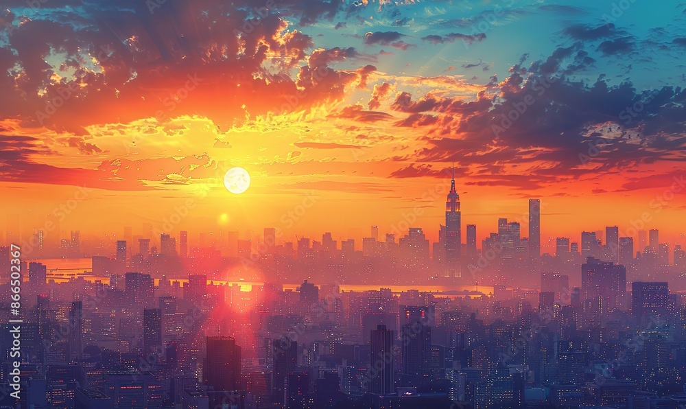 Panoramic background of the architectural landscape of a metropolis, with an extra-wide bird's-eye view of the skyline. Panoramic background of the architectural landscape of a metropolis, with an extra-wide bird's-eye view of the skyline.