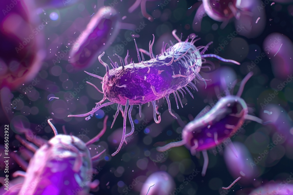 Obraz premium A bunch of purple bacteria are floating in the air