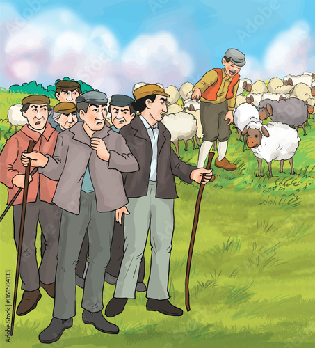 The story of the lying shepherd. The shepherd who deceived the peasant by lying.