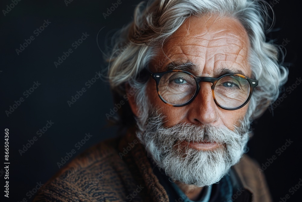 An elderly individual with long, wavy gray hair, donning a dark textured outfit, captured in a thoughtful side profile against a deep, muted background. An elderly individual with long, wavy gray hair, donning a dark textured outfit, captured in a thoughtful side profile against a deep, muted background.