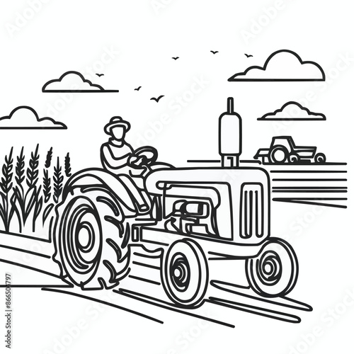 Continuous one line drawing of farmer's tractor. classic tractor outline vector illustration. harvest and farming concept. Editable stroke.