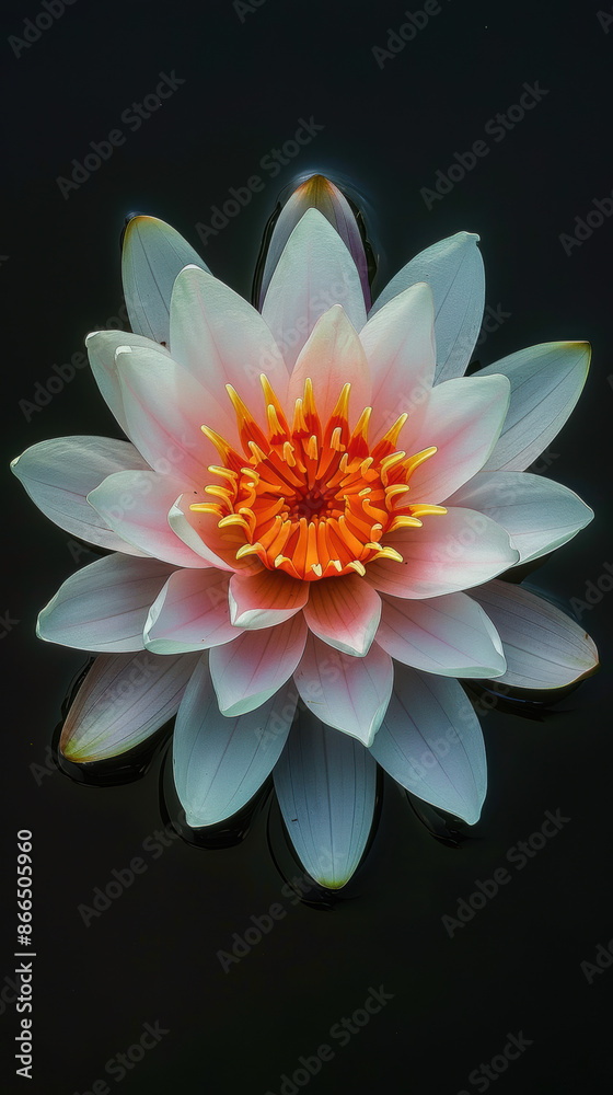 Elegant water lily blooming on still water. Themes related to nature, tranquility, and beauty.