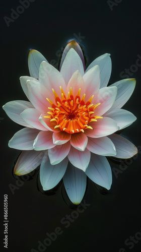 Elegant water lily blooming on still water. Themes related to nature, tranquility, and beauty.