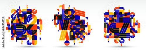 Abstract geometric composition vector designs set, colorful abstraction isolated on white, modern style shapes illustration art collection.