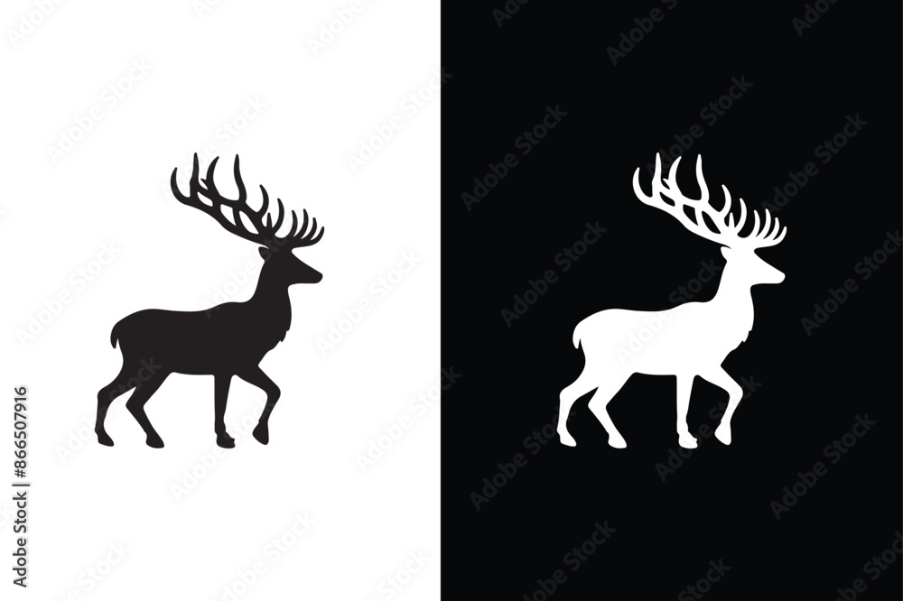 Deer silhouette. Deer icon vector illustration logo on white black Deer silhouette. Deer icon vector illustration logo on white black