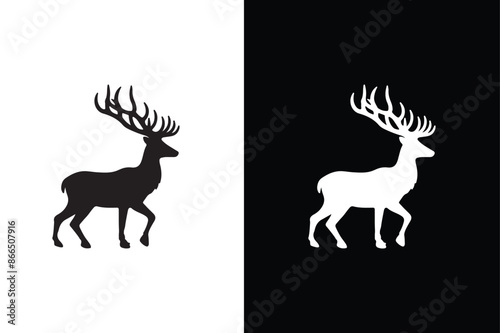 Deer silhouette. Deer icon vector illustration logo on white black