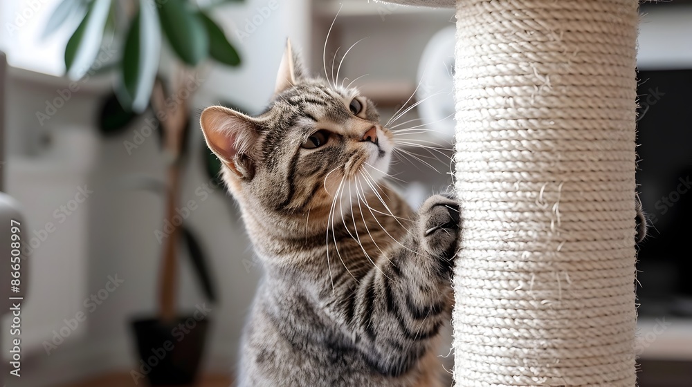 Obraz premium Cat Scratching Sleek Modern Scratching Post for Furniture Protection and Pet Care