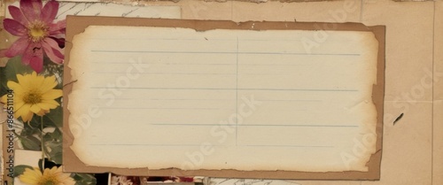 Ripped Paper note memo Vintage scrapbook page with faded grid