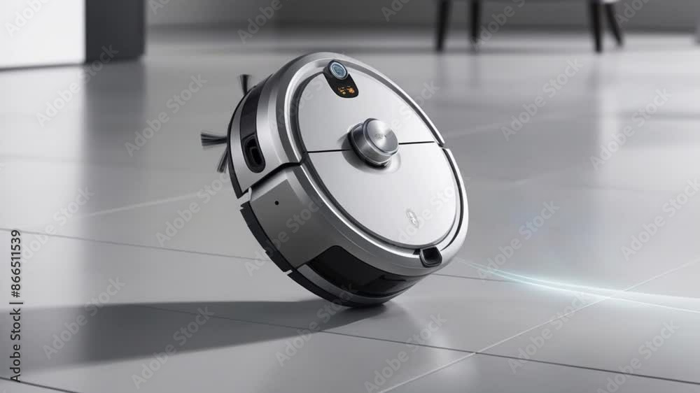cutting-edge, silver robotic vacuum with a small, rugged design. cutting-edge, silver robotic vacuum with a small, rugged design.