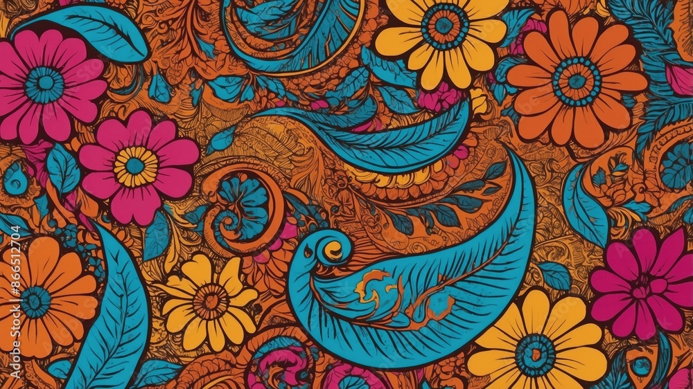 Fototapeta premium Pattern folk wallpaper flowers ornaments