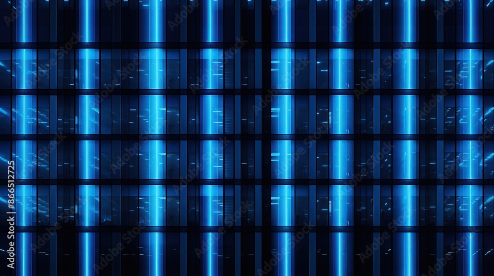 Neon Lights Reflecting in Glass Windows of a Modern Building Neon Lights Reflecting in Glass Windows of a Modern Building