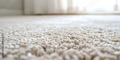 Creating a Cozy and Tranquil Ambiance with a Soft Plush White-Beige Carpet. Concept Home Decor, Plush Carpets, Cozy Ambiance, Neutral Tones, Tranquil Settings photo