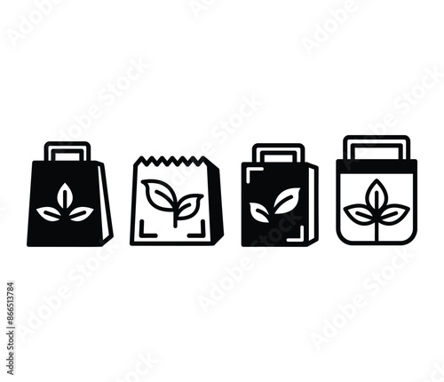 paper bag eco friendly icons symbol sign vector design black white color simple flat modern illustration collection set