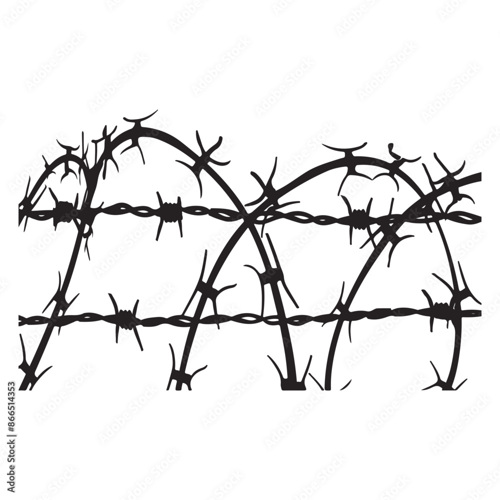 Fototapeta premium Barbed wire silhouette, security, prison, slavery barbed wire vector illustration