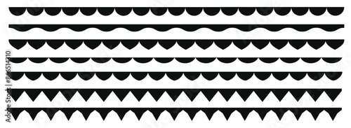 Set of seamless borders. Scallop border, dividers for frames or frill ribbons vector design element.