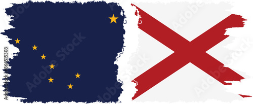 Alabama and Alaska states grunge brush flags connection, vector