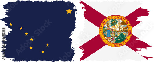 Florida and Alaska states grunge brush flags connection vector