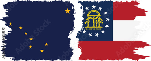 Georgia and Alaska states grunge brush flags connection vector