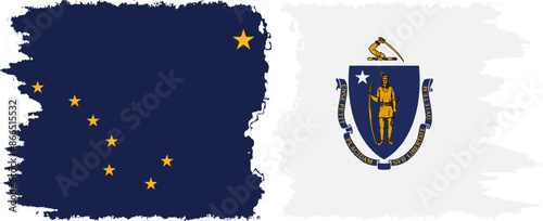 Massachusetts and Alaska states grunge brush flags connection vector