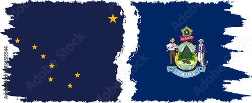 Maine and Alaska states grunge brush flags connection vector