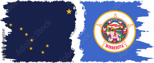 Minnesota and Alaska states grunge brush flags connection vector old