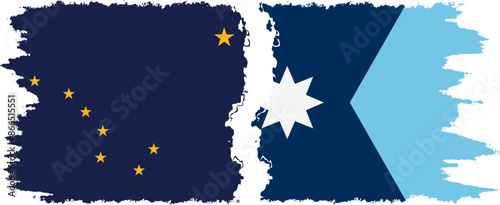 Minnesota 2924 and Alaska states grunge brush flags connection vector