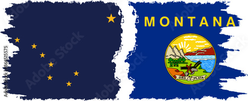 Montana and Alaska states grunge brush flags connection vector