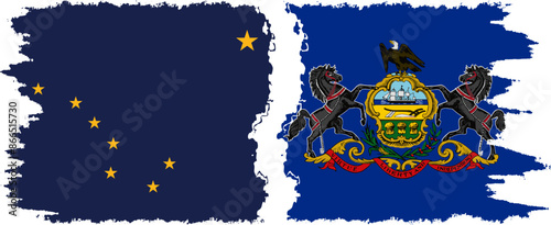 Pennsylvania and Alaska states grunge brush flags connection vector