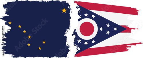 Ohio and Alaska states grunge brush flags connection vector