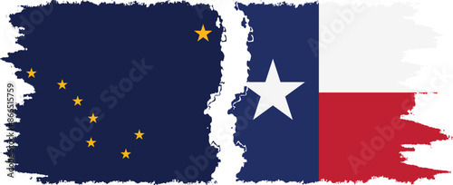 Texas and Alaska states grunge brush flags connection vector
