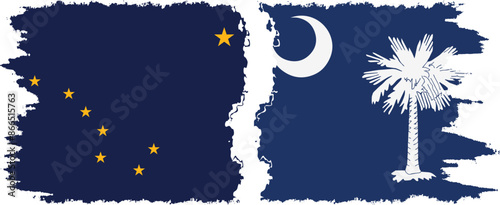 South Carolina and Alaska states grunge brush flags connection vector