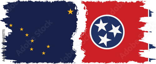 Tennessee and Alaska states grunge brush flags connection vector