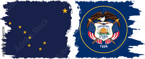 Utah and Alaska states grunge brush flags connection vector