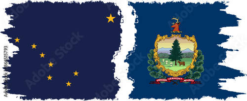 Vermont and Alaska states grunge brush flags connection vector