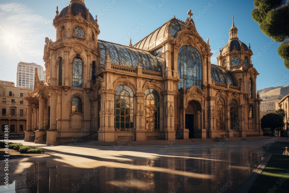 Historical Church in Santiago, with impressive architecture., generative IA Historical Church in Santiago, with impressive architecture., generative IA