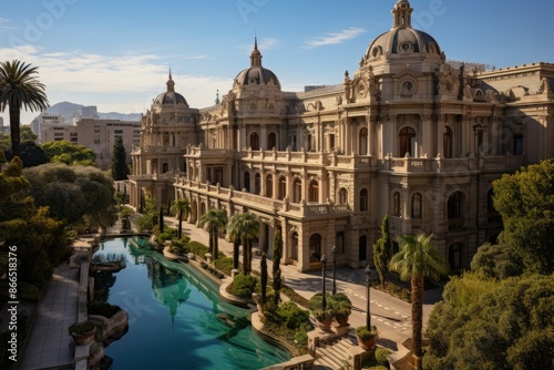 Obraz na płótnie La Moneda Palace in Santiago, Chile, under blue sky., generative IA w salonie
