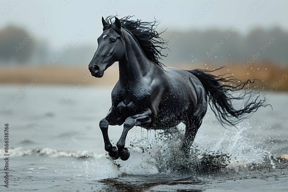 Wild horse running on beach. Wild horse running on beach.