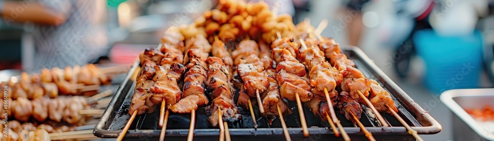 Satay is a popular street food in Southeast Asia. It consists of grilled meat, usually chicken, pork, or beef, on a stick. The meat is marinated in a mixture of spices and herbs, then grilled over an Satay is a popular street food in Southeast Asia. It consists of grilled meat, usually chicken, pork, or beef, on a stick. The meat is marinated in a mixture of spices and herbs, then grilled over an