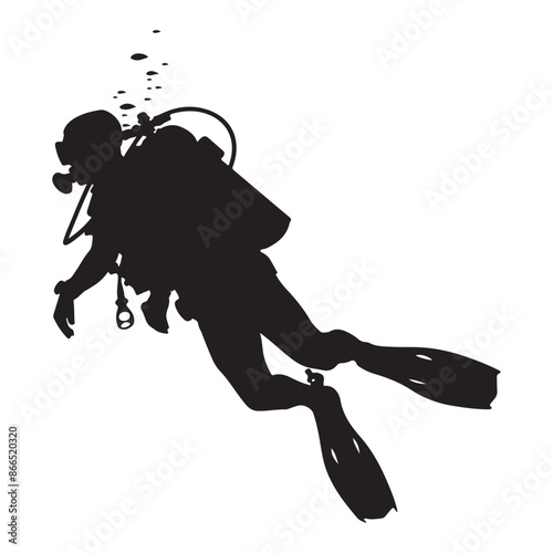 Diver black silhouette. Scuba diving silhouette vector on a white background