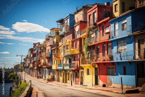 La Boca, Buenos Aires Colorful houses and iconic stadium., generative IA