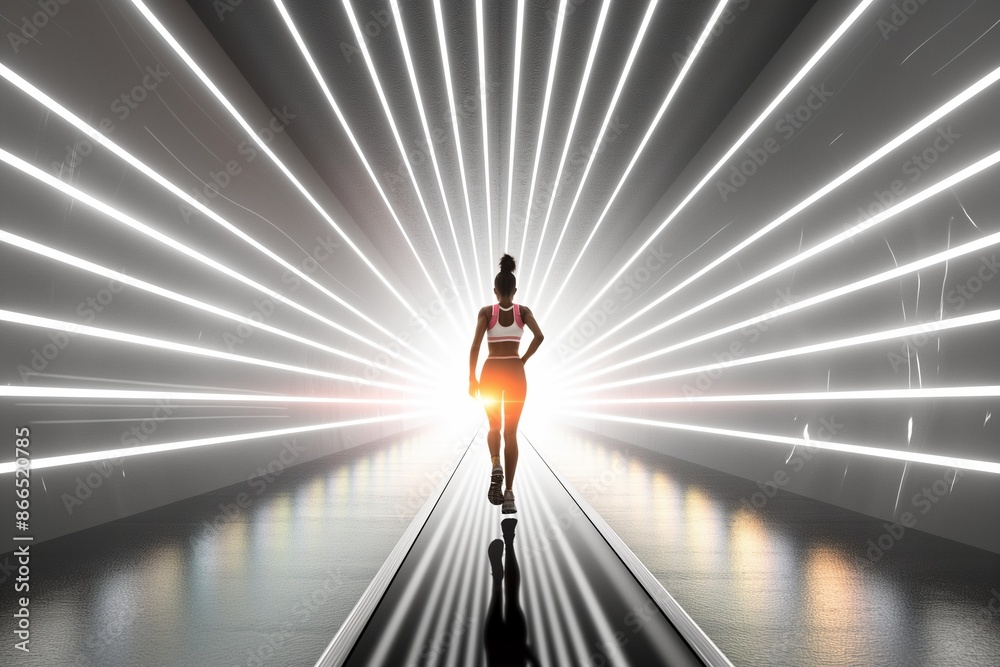 Futuristic Runner in High-Speed Light Tunnel Visualization Futuristic Runner in High-Speed Light Tunnel Visualization