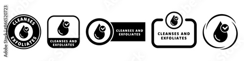 Cleanses and Exfoliates - vector labels for dermatology products.